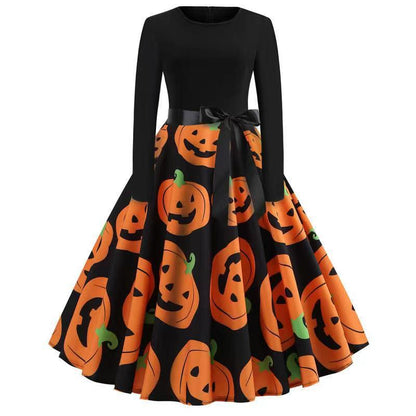 Vestido de manga larga de otoño con estampado de dibujos animados para mujer