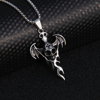 Collar unisex de Halloween con cruz de pez, calavera y mano de diablo
