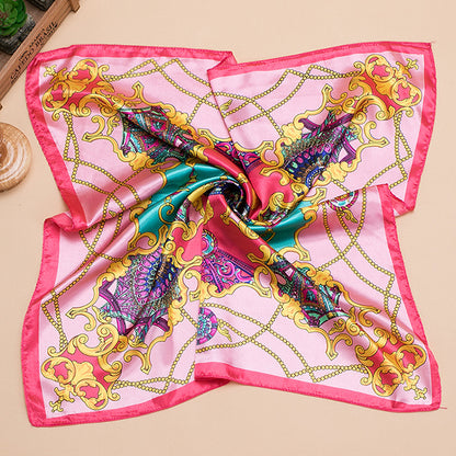 Bufanda de satén cuadrada grande estampada a la moda para mujer con hermoso patrón floral