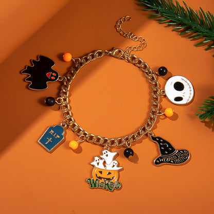 Pulsera naranja de murciélago fantasma de Halloween para mujer