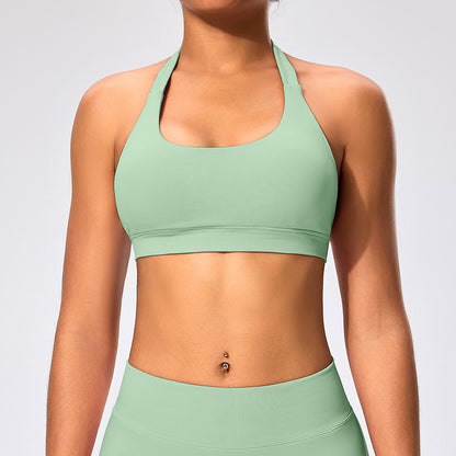 Haut de yoga sexy à col licou et couleur unie pour femme