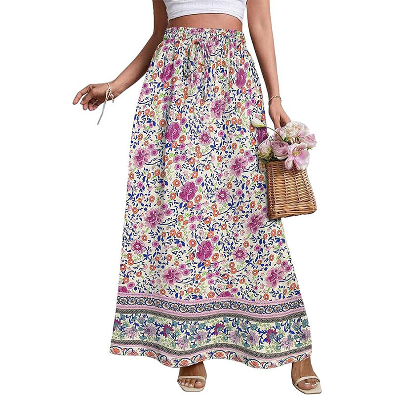 Falda holgada de cintura alta con estampado floral informal a la moda para mujer