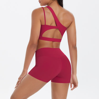 Ensemble deux pièces décontracté pour femme, débardeur à épaules inclinées et short moulant de couleur unie