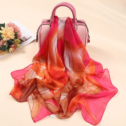 Bufanda de gasa con estampado de flores para primavera y verano