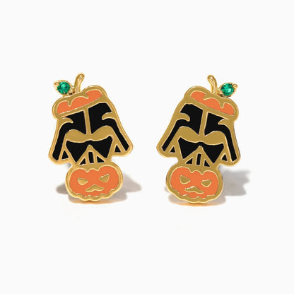 Pendientes creativos de Halloween con dibujos animados de cobre bañados en oro