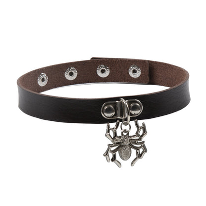 Gargantilla de cuero con colgante de araña punk de moda para Halloween para mujer