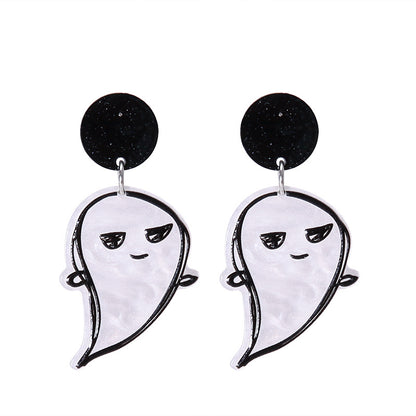 Pendientes acrílicos de Halloween con forma de calabaza y gato para mujer
