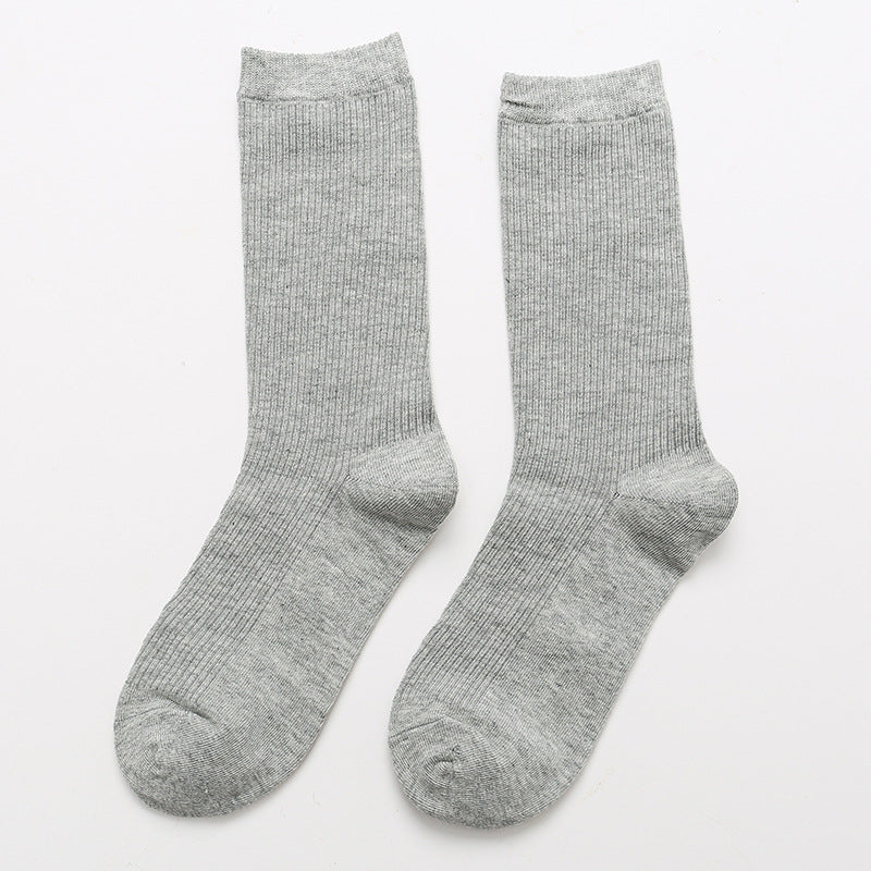 Calcetines de algodón apilados para mujer, color liso, grosor medio