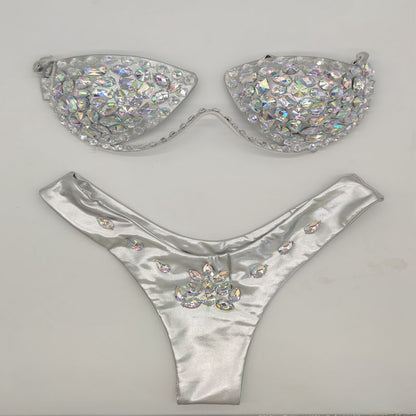 Traje de baño bikini sexy con diamantes de imitación a la moda para mujer