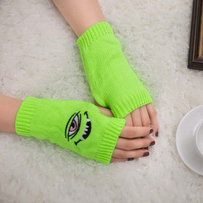 Half Finger Women's Gloves with Devil Eye Embroidery