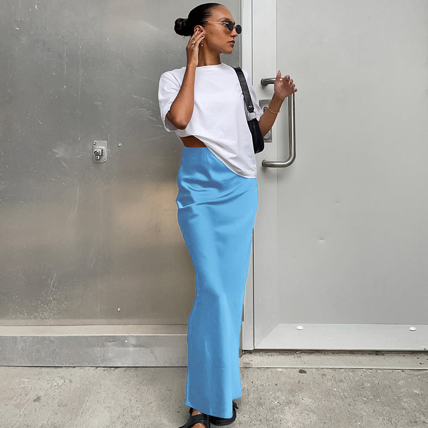 Women Fashion Solid Color Satin Slim Fit Skirt - Elegant and Comfortable