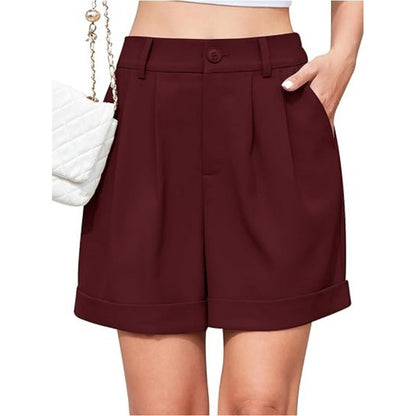 Women Fashion Casual Solid Color Wide Leg Shorts