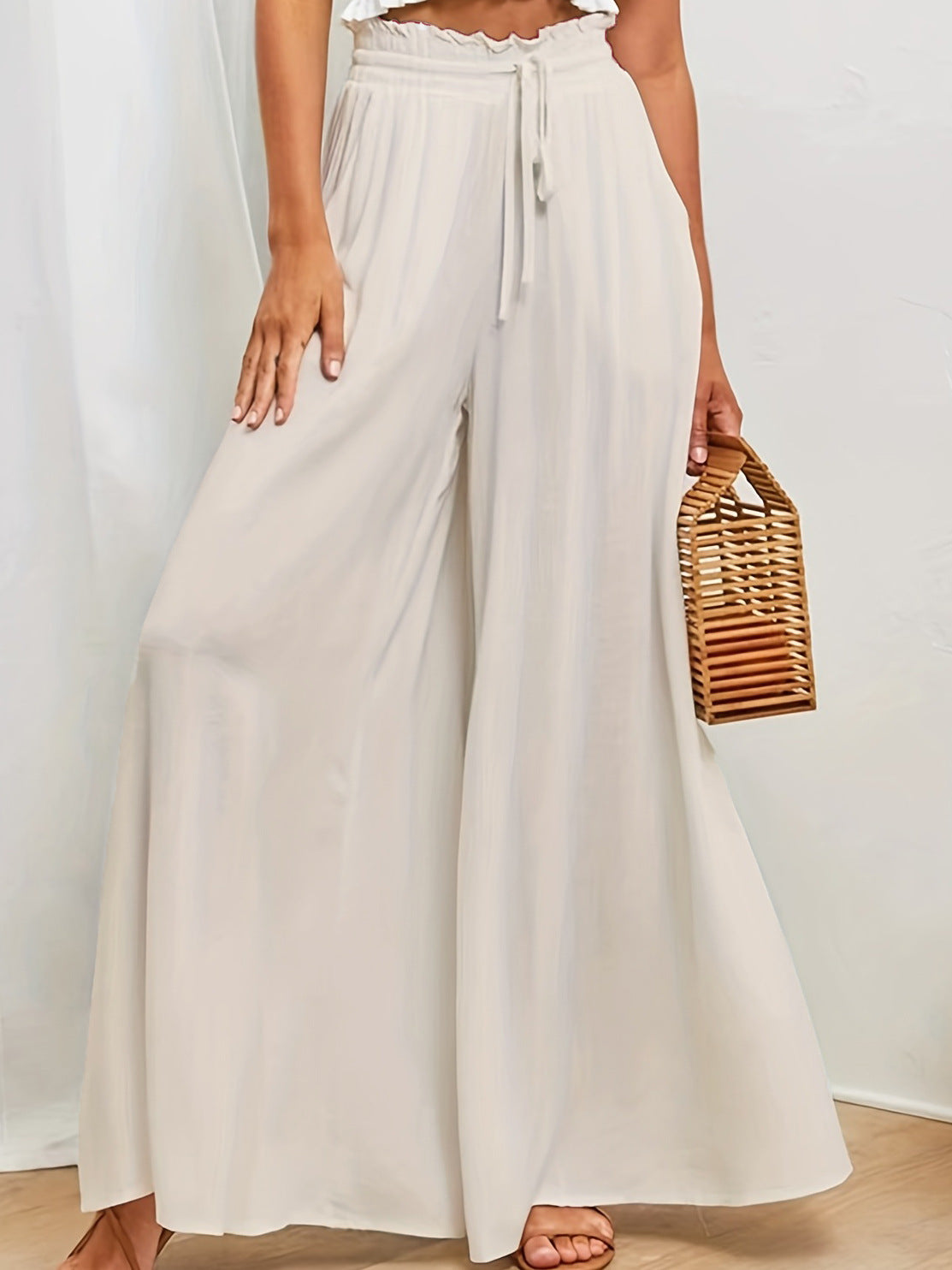 Women Fashion Casual Loose Solid Color Drawstring Pants
