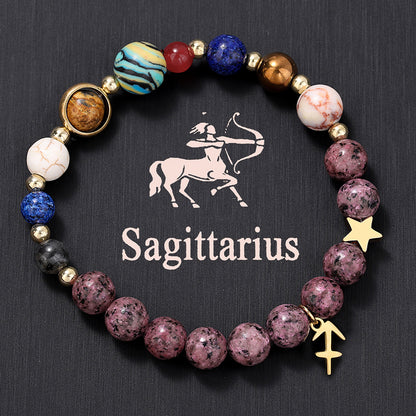 Fashion 12 Constellation Stainless Steel Beaded Bracelet