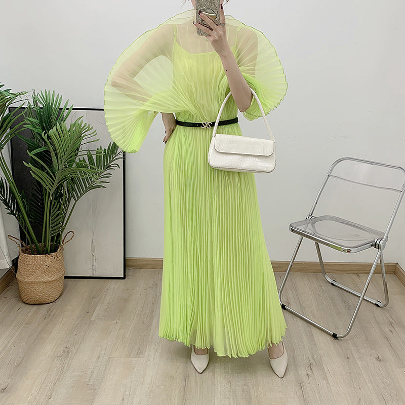 African Women Fashion Elegant Solid Color Pleated Dress