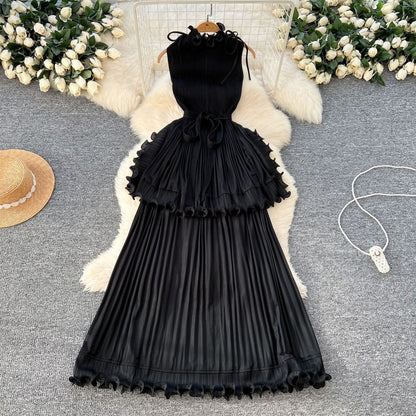 African Women Summer Pleated Ruffled Maxi Dress