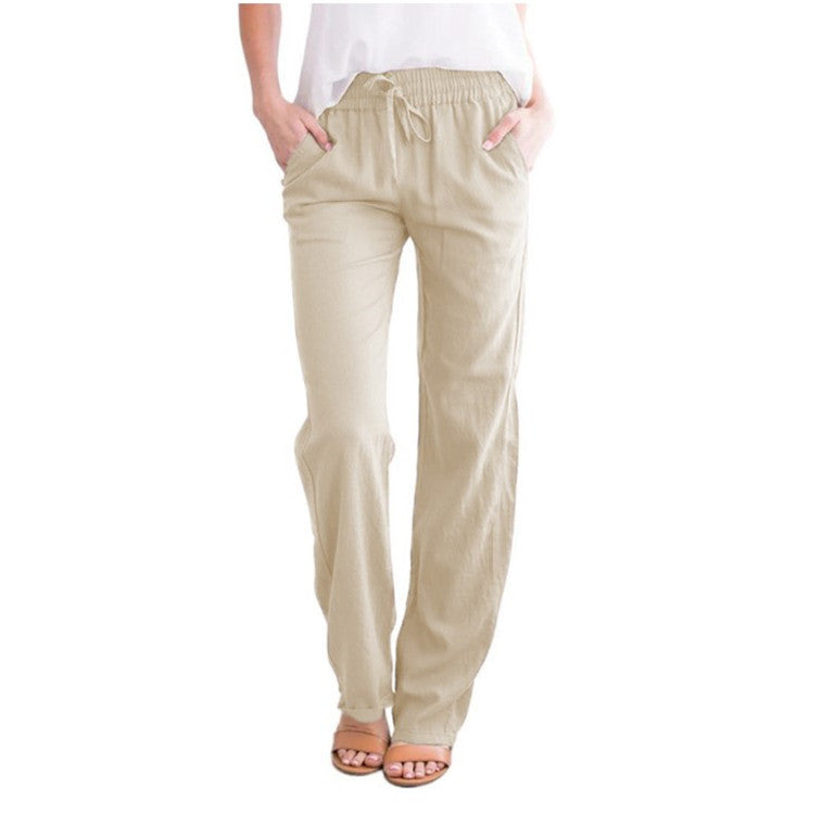 Women Casual Solid Color Cotton Linen Loose Pants