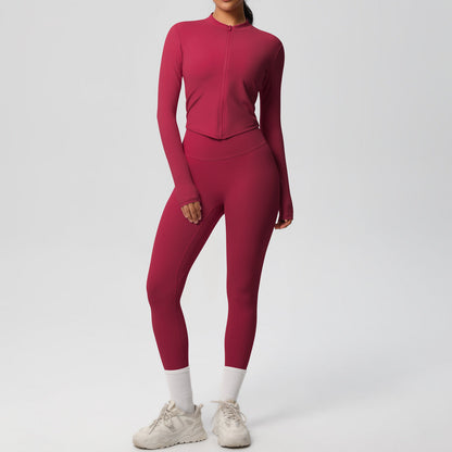 Conjunto de top de manga larga de color liso para yoga para mujer