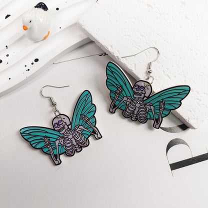 Pendientes acrílicos de Halloween para mujer con diseño de calavera de Diablo, fresa y lápida