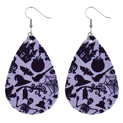 Halloween Women Fashion Leather Pumpkin Skull Earrings