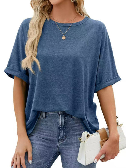 Women Casual Solid Color Spandex Loose T-Shirt