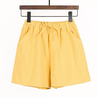 Women Linen Cotton Sports Casual Wide Leg Shorts