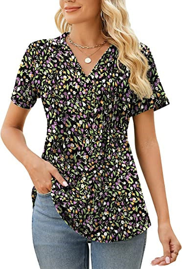 Summer Women Casual V-Neck Short Sleeve Blank T-Shirt