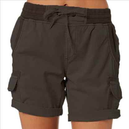 Pantalones cortos casuales de cintura alta de color sólido a la moda para mujer