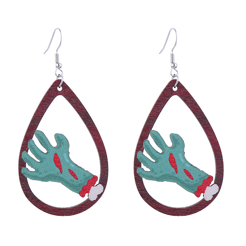 Halloween Women Funny Horror Ghost Witch Wooden Earrings