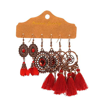 Conjunto de pendientes con borlas creativas retro de estilo étnico bohemio
