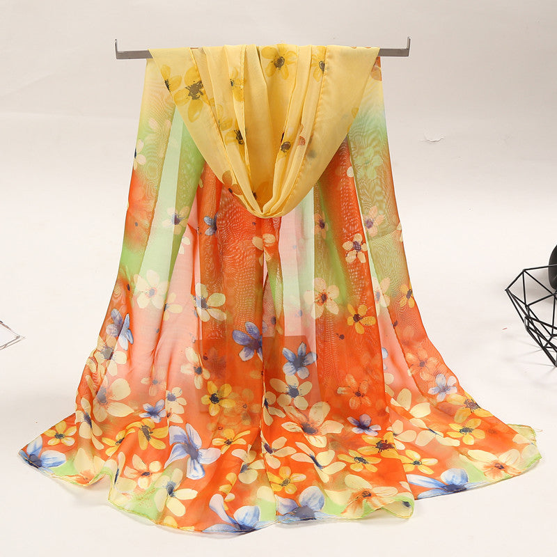 Bufanda de gasa con estampado de flores para mujer, primavera y verano