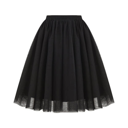 Women Fashion Elegant Solid Color High Waist Pleated Mesh Skirt