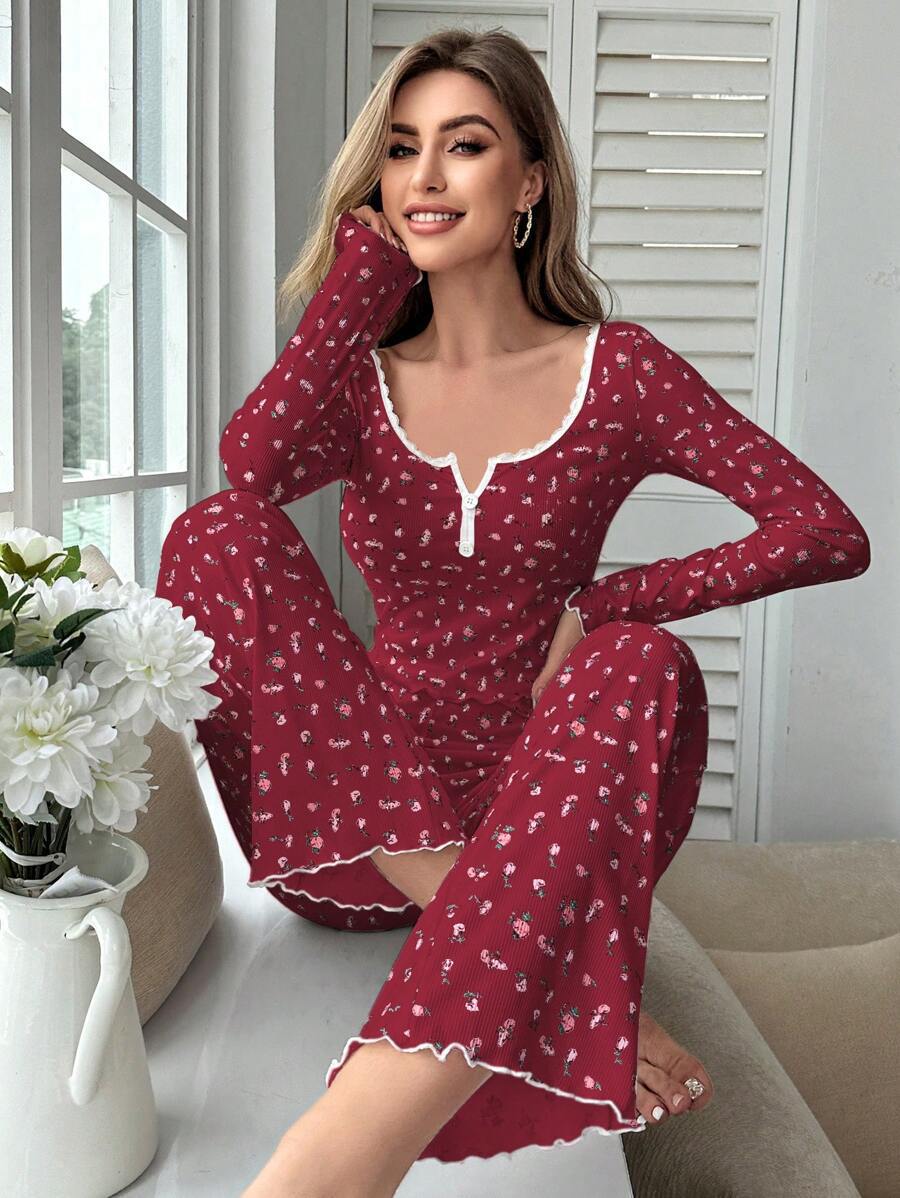 Women Fashion Casual Floral Printed Pajamas Set
