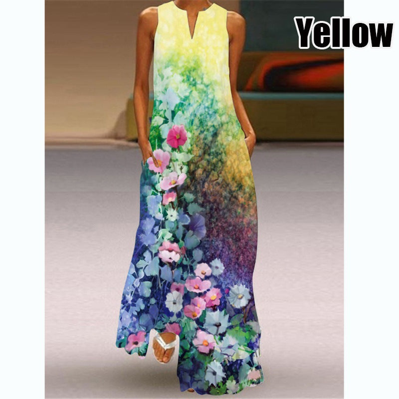 Women Plus Size Casual Fashion Boho Style Floral Heart Print Maxi Dress