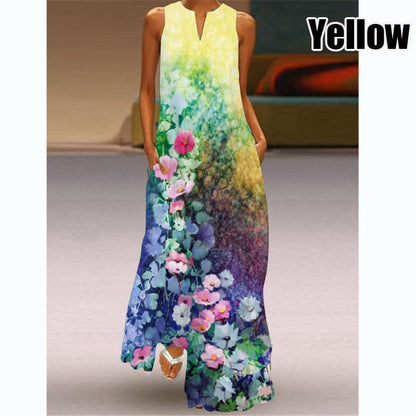 Women Plus Size Casual Fashion Boho Style Floral Heart Print Maxi Dress