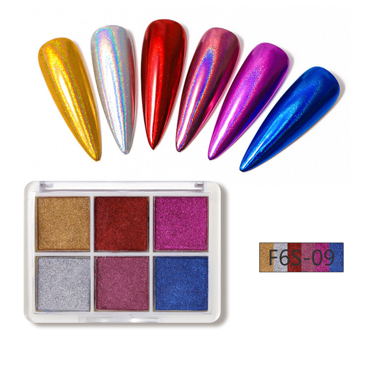 Poudre à ongles effet miroir magique solide à six couleurs
