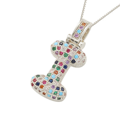 Collar con colgante de alfabeto dorado y circonita multicolor para mujer, joyería de moda