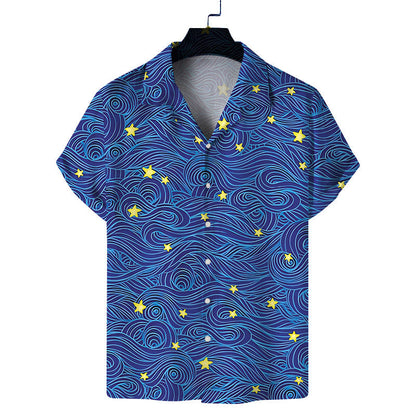 Camisa informal con solapa y estampado de mariposas 3D para hombre