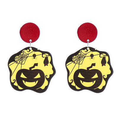 Halloween Women Funny Creative Acrylic Pumpkin Skeleton Ghost Earrings