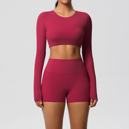 Ensemble deux pièces de sport de couleur unie pour femmes, style yoga