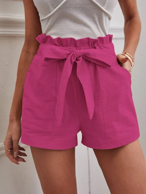 Pantalones cortos casuales de lino sueltos de cintura alta para mujer