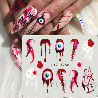 Autocollants pour ongles motif crâne et feuille d'érable pour femme, mode Halloween