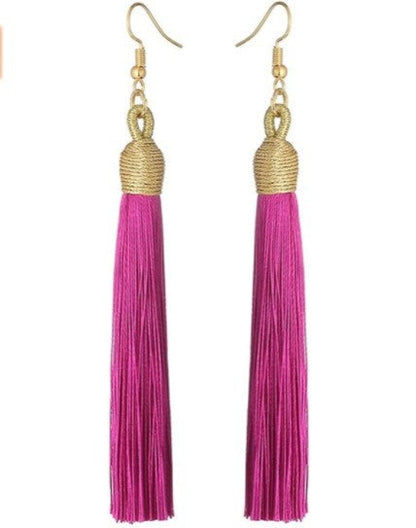 Bohemian Gold Wire Pull Hoop Tassel Earrings