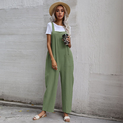 Cozy Cotton Linen Women's Sleeveless Jumpsuit