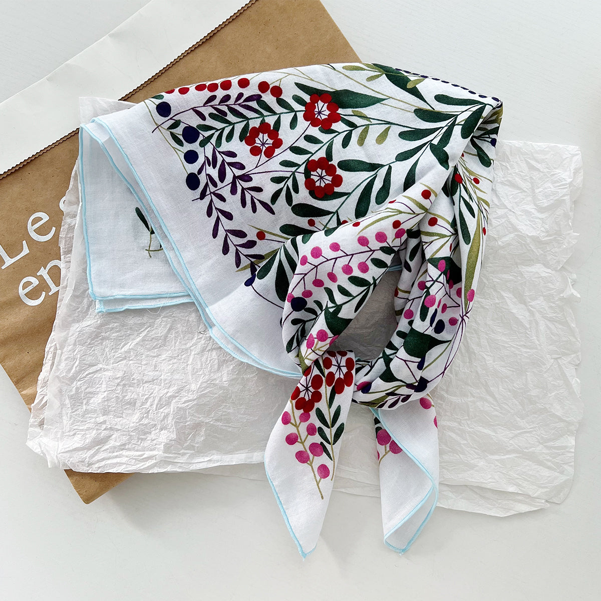 Bufanda de seda cuadrada con estampado floral informal para mujer, accesorio de moda de algodón