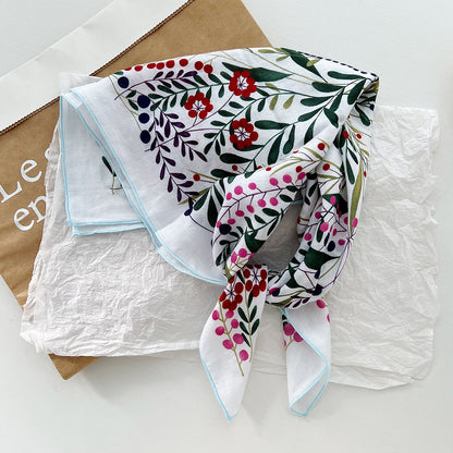 Bufanda de seda cuadrada con estampado floral informal para mujer, accesorio de moda de algodón