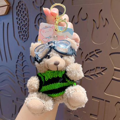 Cartoon Plush Bear Keychain with Colorful Sweater Styles