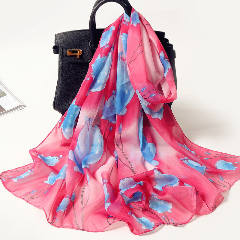 Elegante bufanda larga con estampado de flores para mujer