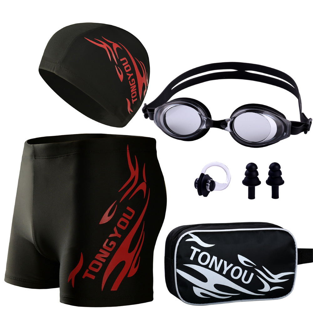 Conjunto de traje de baño con gorra y gafas estampadas informales a la moda para hombre