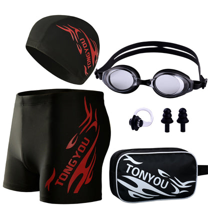 Conjunto de traje de baño con gorra y gafas estampadas informales a la moda para hombre